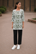 Women's Green Floral Print Cotton Kurti Top