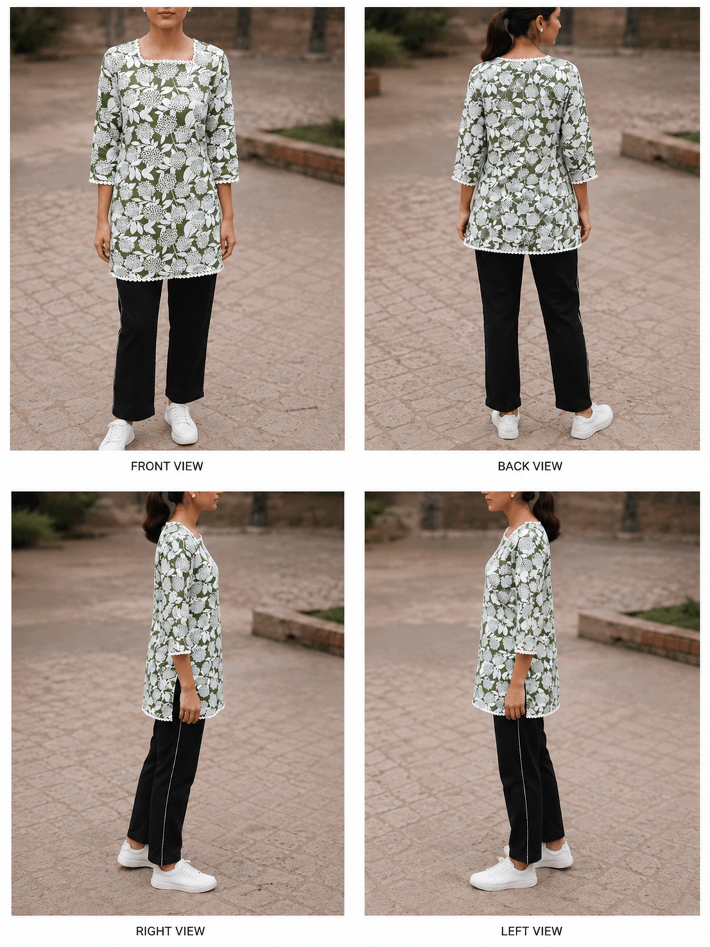 Women's Green Floral Print Cotton Kurti Top