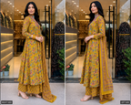 Yellow Floral Cotton Kurta Palazzo Dupatta Set for Women