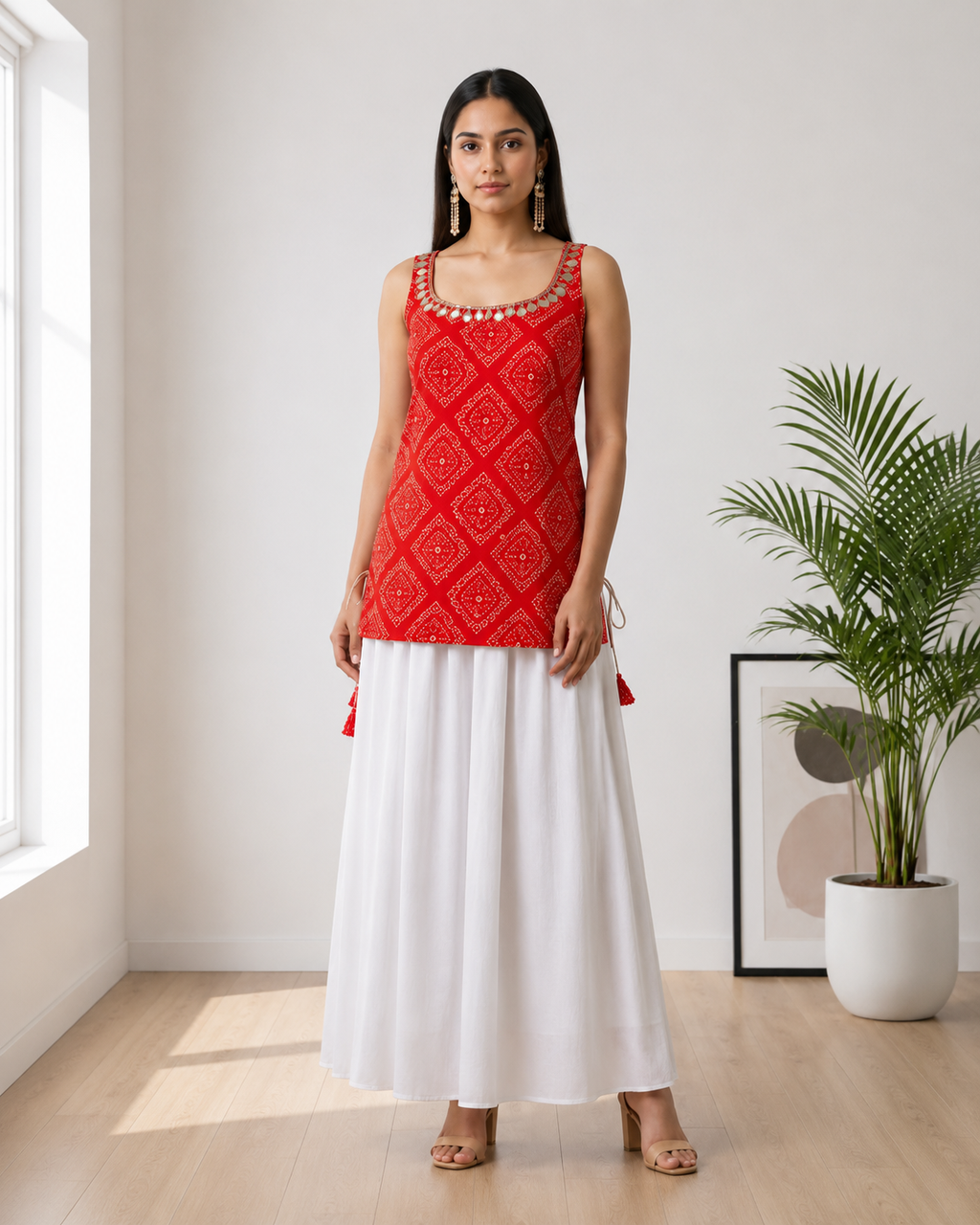 Women's Red Printed Sleeveless Ethnic Top | Casual & Daily Wear | ShopRoverStore